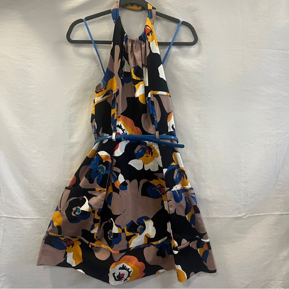 Jessica Simpson Tropical Sleeveless Dress Size 6 Halter Mini Floral Bold Belted